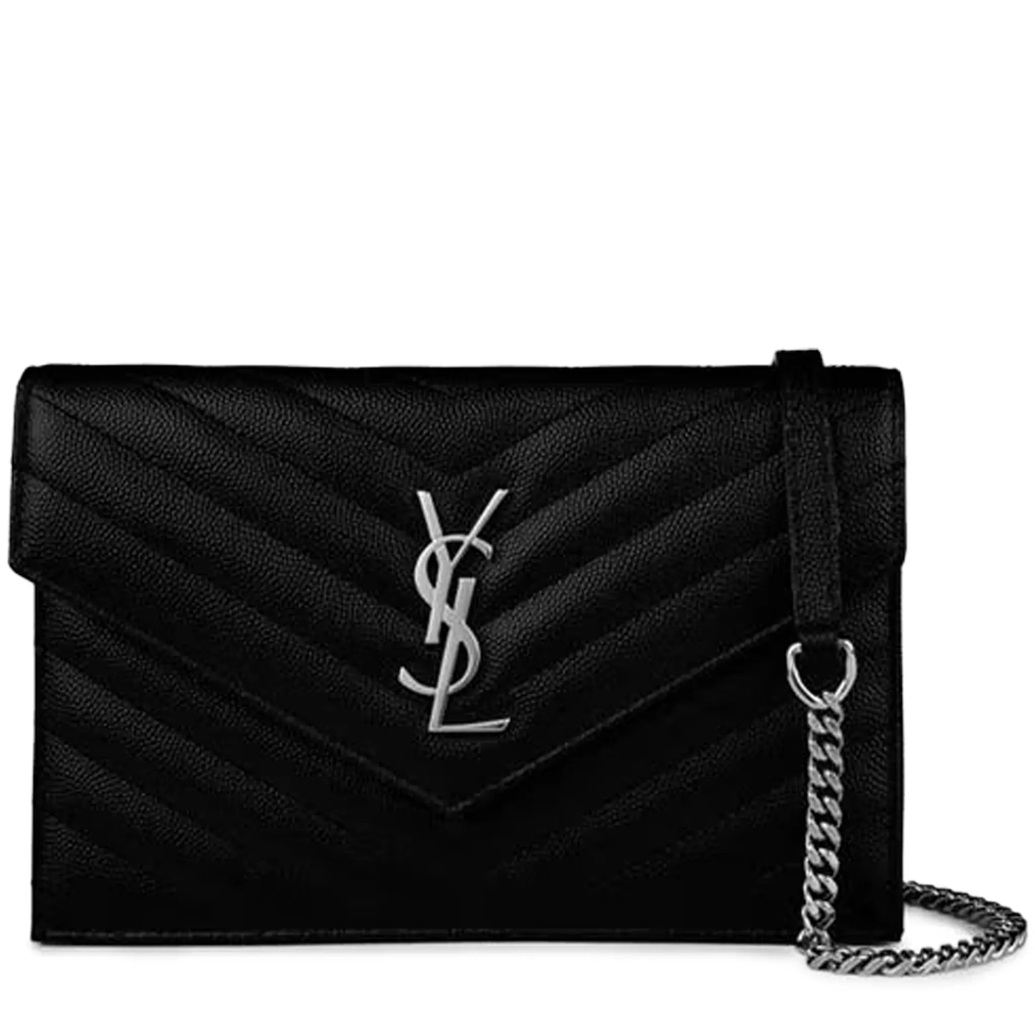 Front View Saint Laurent Monogram Envelope Black Silver Crossbody Bag 742920BOW021000